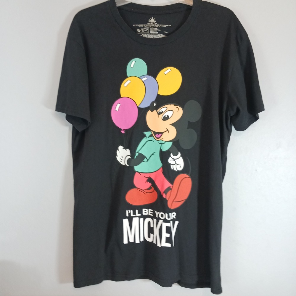 Disney T-Shirt Mens Large Black Excellent I'll Be Your Mickey Balloons Graphic